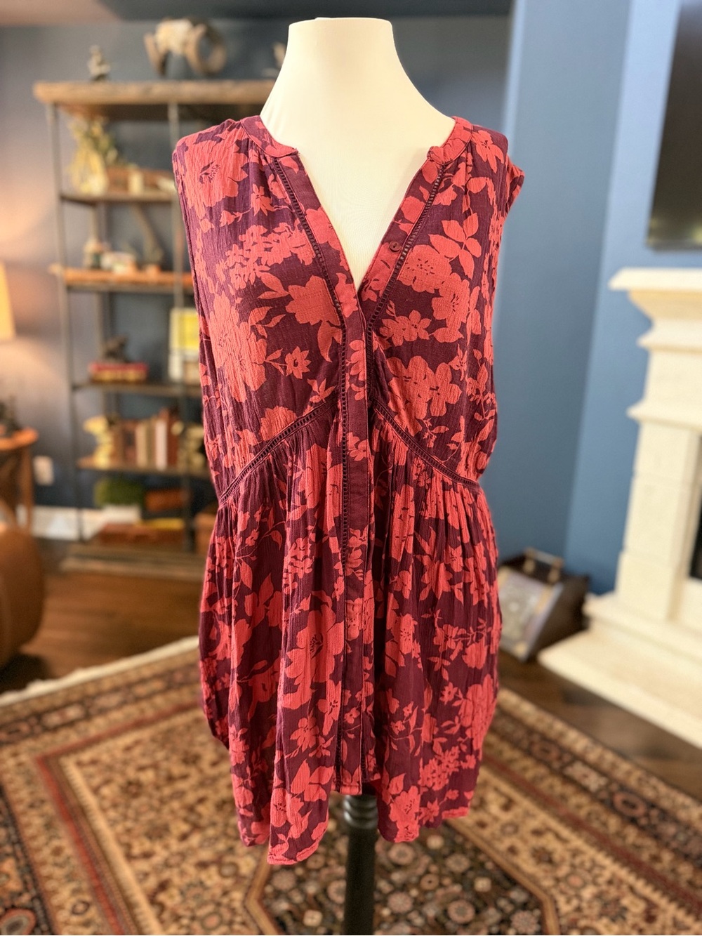 Anthropologie Dress Womens L Floral Burgundy Boho Cottagecore Flowy Romantic - Picture 5 of 5